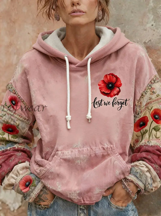 Women’s Remembrance Day poppy flower hoodie Pink / S