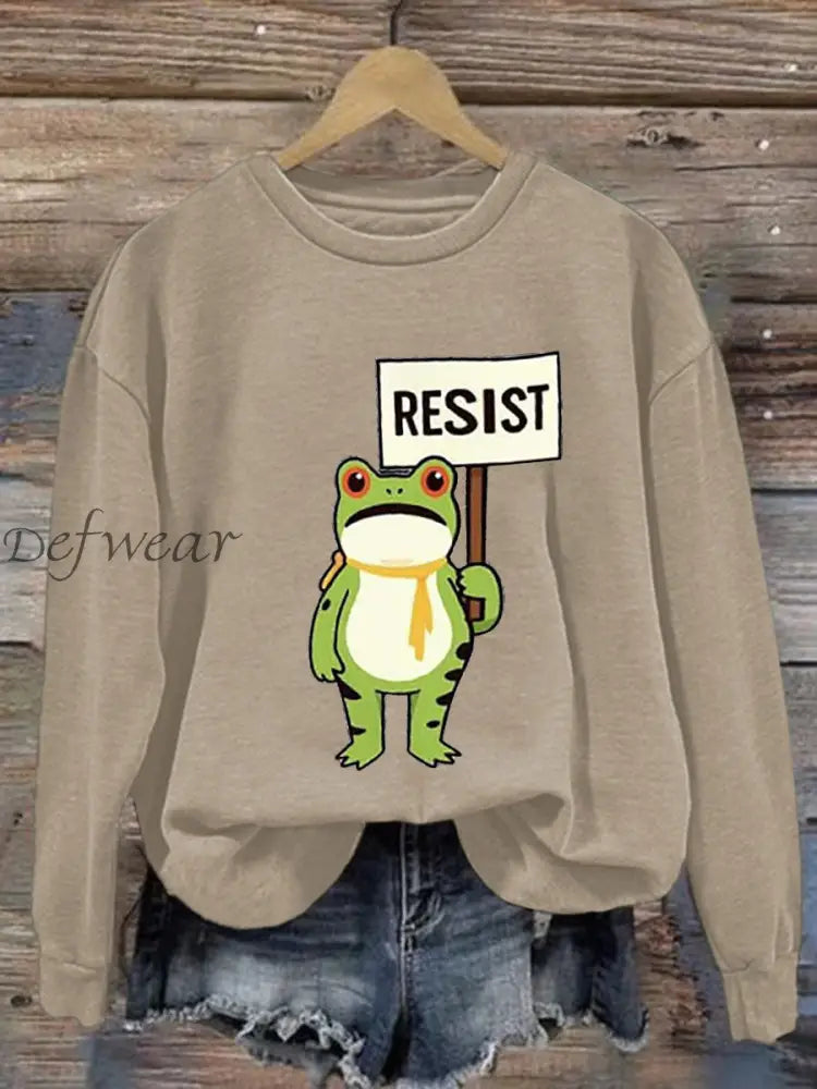Women’s Resist Frog Printed Casual Sweatshirt Apricot / S