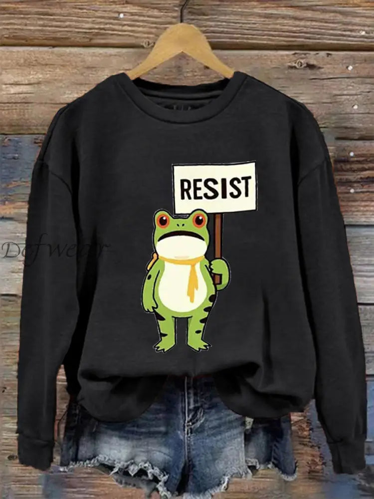 Women’s Resist Frog Printed Casual Sweatshirt Black / S