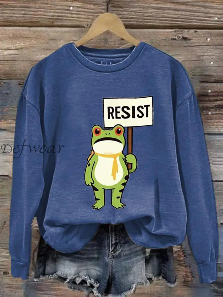 Women’s Resist Frog Printed Casual Sweatshirt Blue / S
