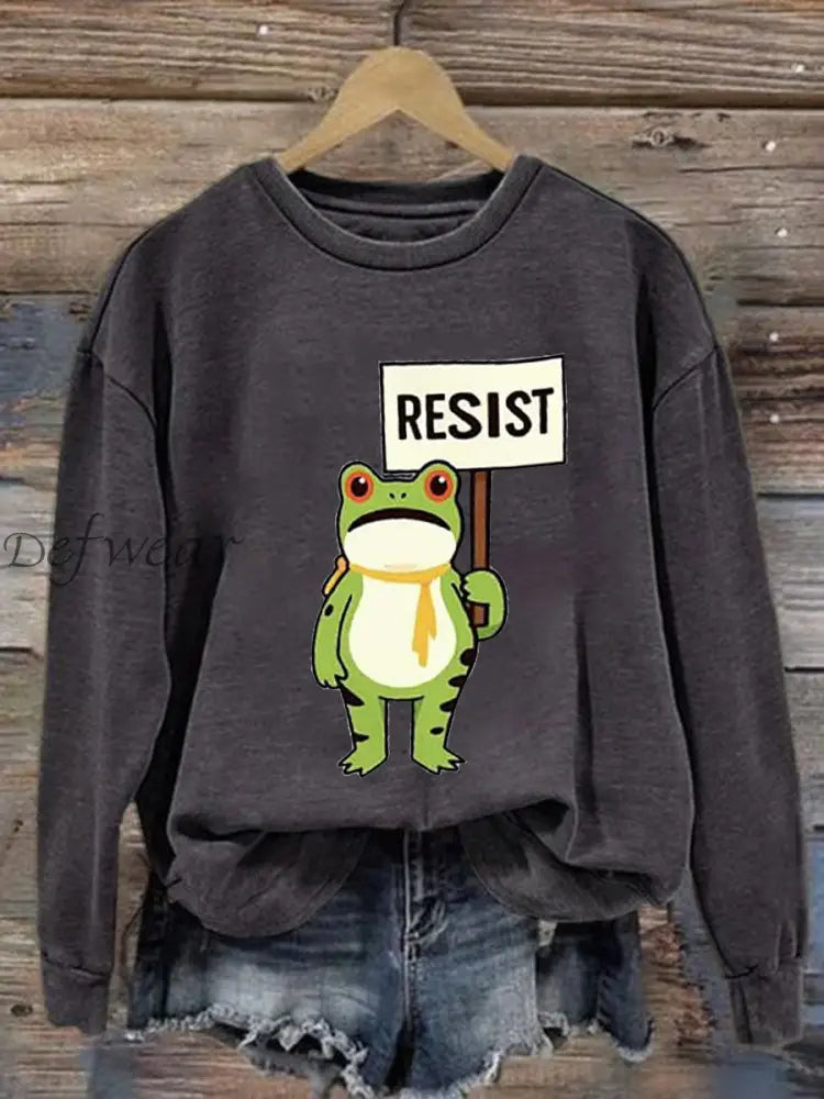 Women’s Resist Frog Printed Casual Sweatshirt Dark Gray / S
