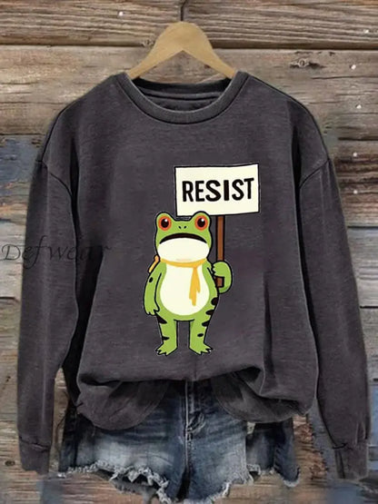 Women’s Resist Frog Printed Casual Sweatshirt Dark Gray / S