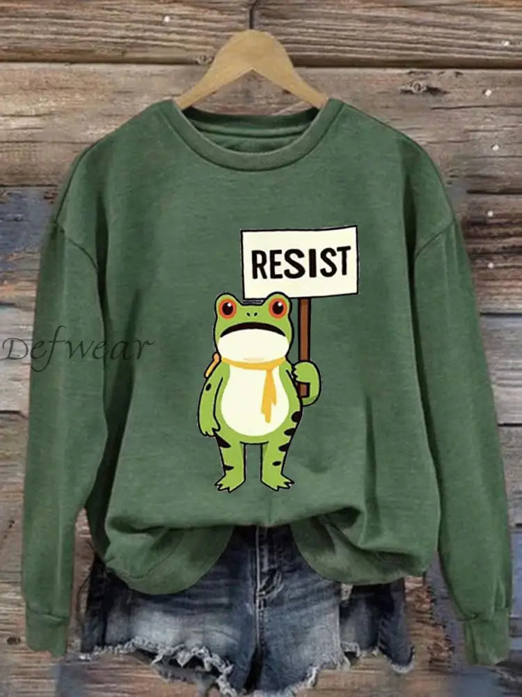 Women’s Resist Frog Printed Casual Sweatshirt Green / S