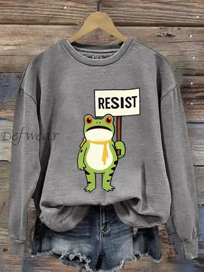 Women’s Resist Frog Printed Casual Sweatshirt Light Gray / S