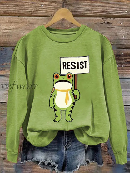 Women’s Resist Frog Printed Casual Sweatshirt Light Green / S