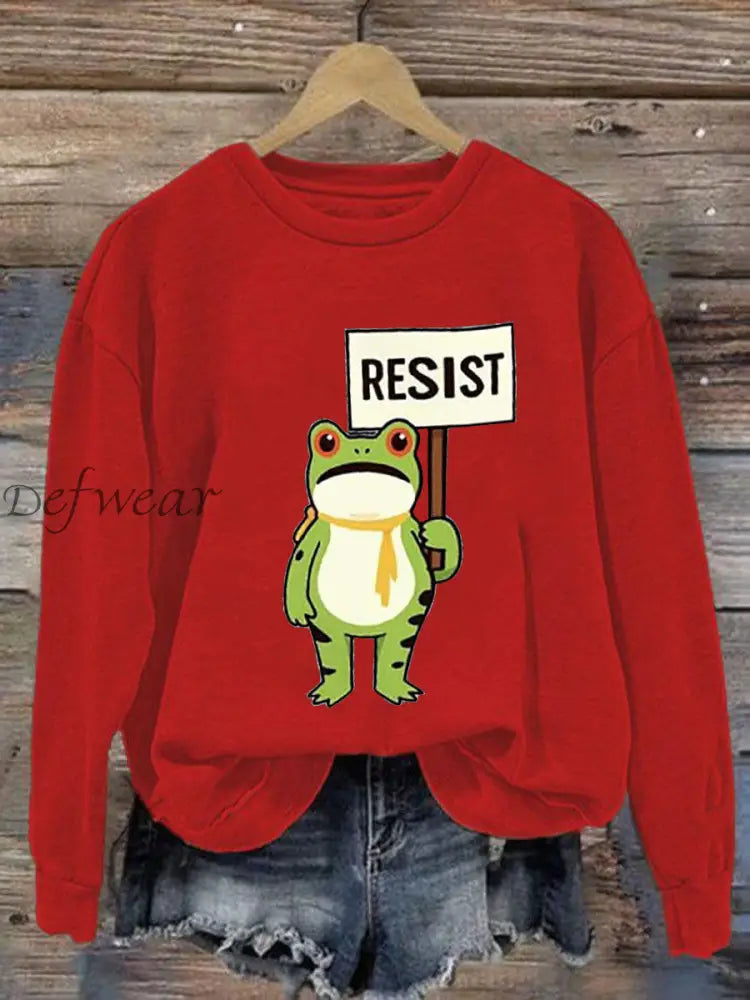 Women’s Resist Frog Printed Casual Sweatshirt Red / S