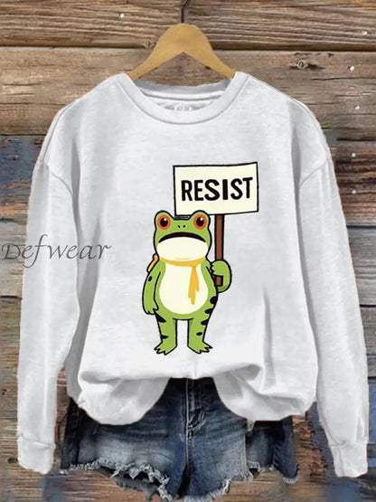 Women’s Resist Frog Printed Casual Sweatshirt White / S