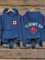 Women’s Retro Canada Elbows Up Printed Hoodie Blue / S T-SHIRT