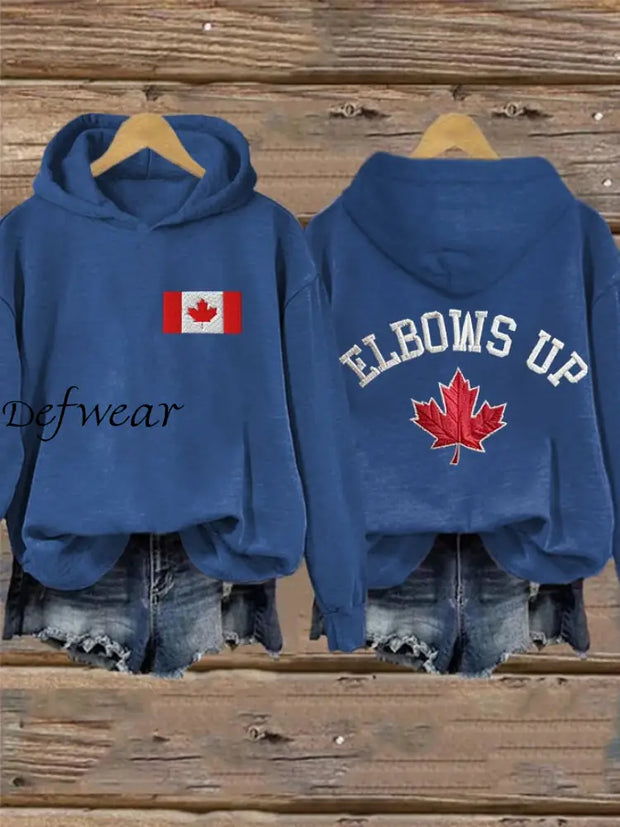 Women’s Retro Canada Elbows Up Printed Hoodie Blue / S T-SHIRT