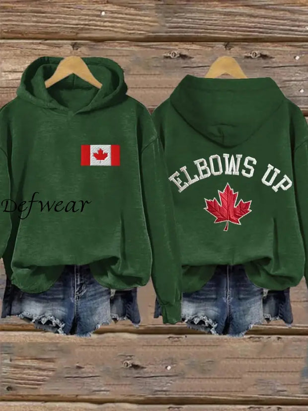 Women’s Retro Canada Elbows Up Printed Hoodie Green / S T-SHIRT