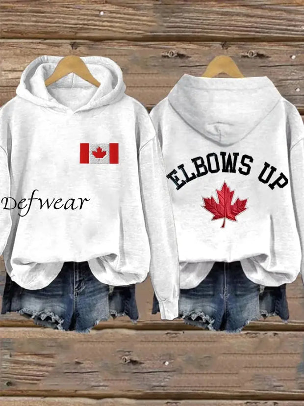 Women’s Retro Canada Elbows Up Printed Hoodie White / S T-SHIRT