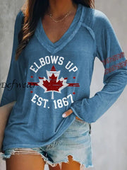 Women’s Retro Elbows Up Canada Est 1867 Print T-Shirt Blue / S T-SHIRT