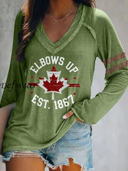 Women’s Retro Elbows Up Canada Est 1867 Print T-Shirt Green / S T-SHIRT