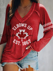 Women’s Retro Elbows Up Canada Est 1867 Print T-Shirt Red / S T-SHIRT