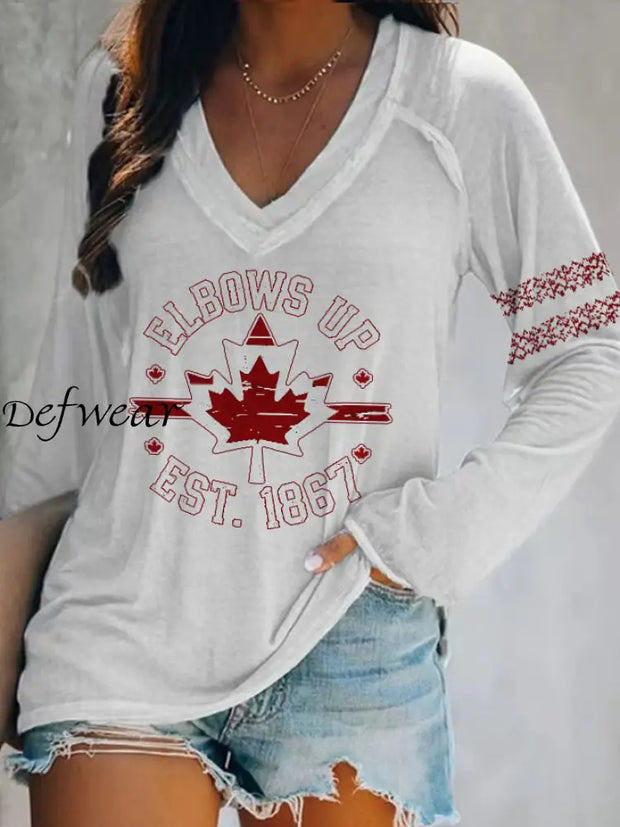 Women’s Retro Elbows Up Canada Est 1867 Print T-Shirt White / S T-SHIRT