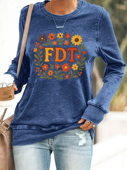 Women’s Retro FDT Floral Print Sweatshirt Blue / S