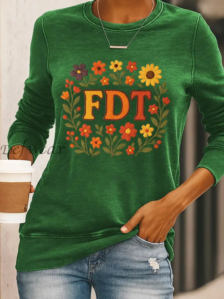 Women’s Retro FDT Floral Print Sweatshirt Green / S