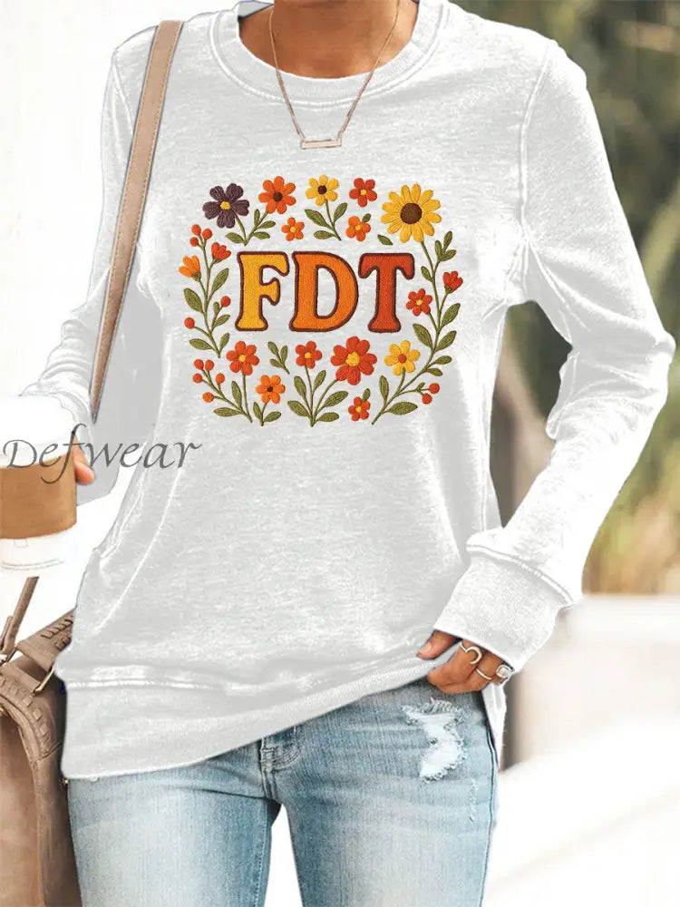 Women’s Retro FDT Floral Print Sweatshirt White / S