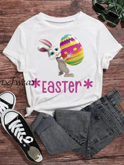 Women’s Round Neck Rabbit Egg Print Short Sleeve T-Shirt White / S