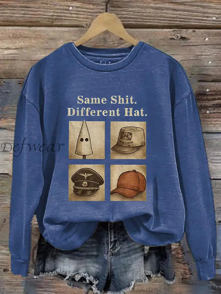 Women’s Same Shit Different Hat Printed Casual Sweatshirt Blue / S