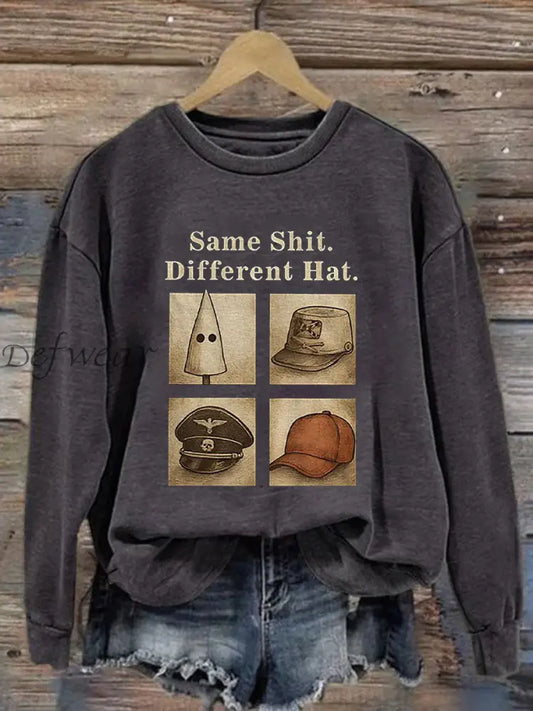 Women’s Same Shit Different Hat Printed Casual Sweatshirt Dark Gray / S