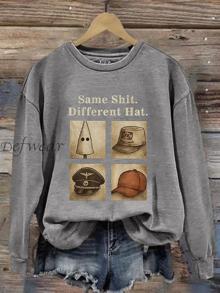 Women’s Same Shit Different Hat Printed Casual Sweatshirt Light Gray / S