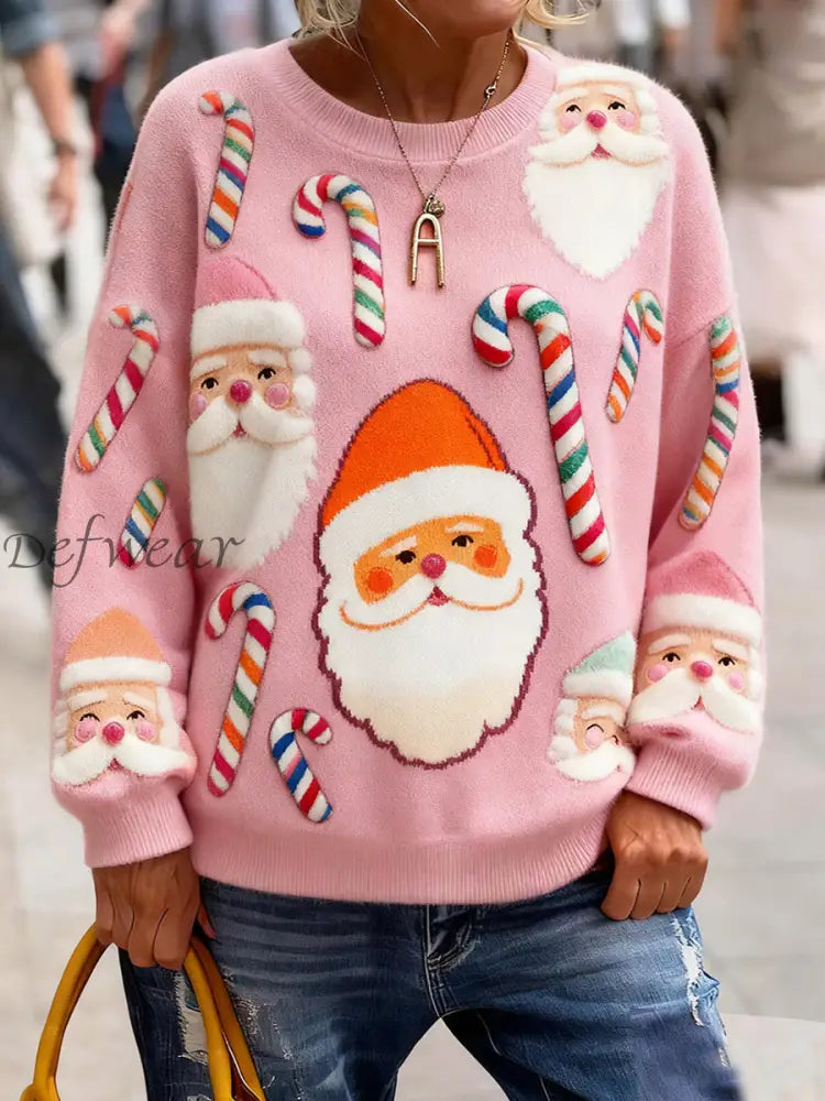 Women’s Santas Claus Fleece Sweatshirts Pink / S