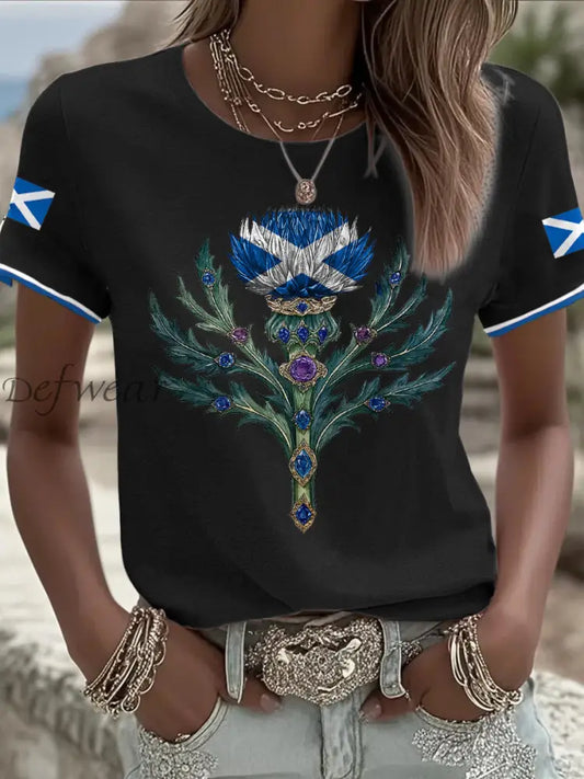 Women’s Scotland Flag Art Thistle Printed T shirt Black / S