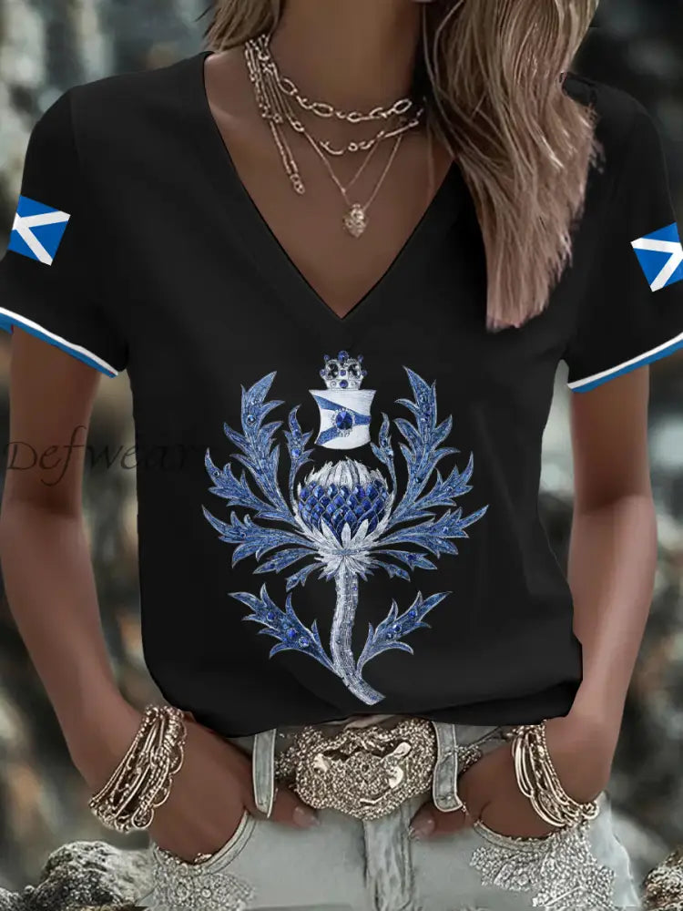 Women’s Scotland Flag Art Thistle Printed T shirt Black / S