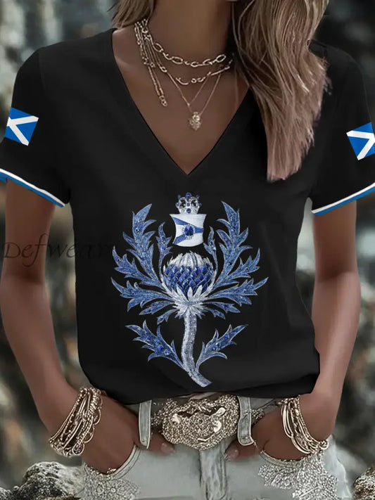 Women’s Scotland Flag Art Thistle Printed T shirt Black / S