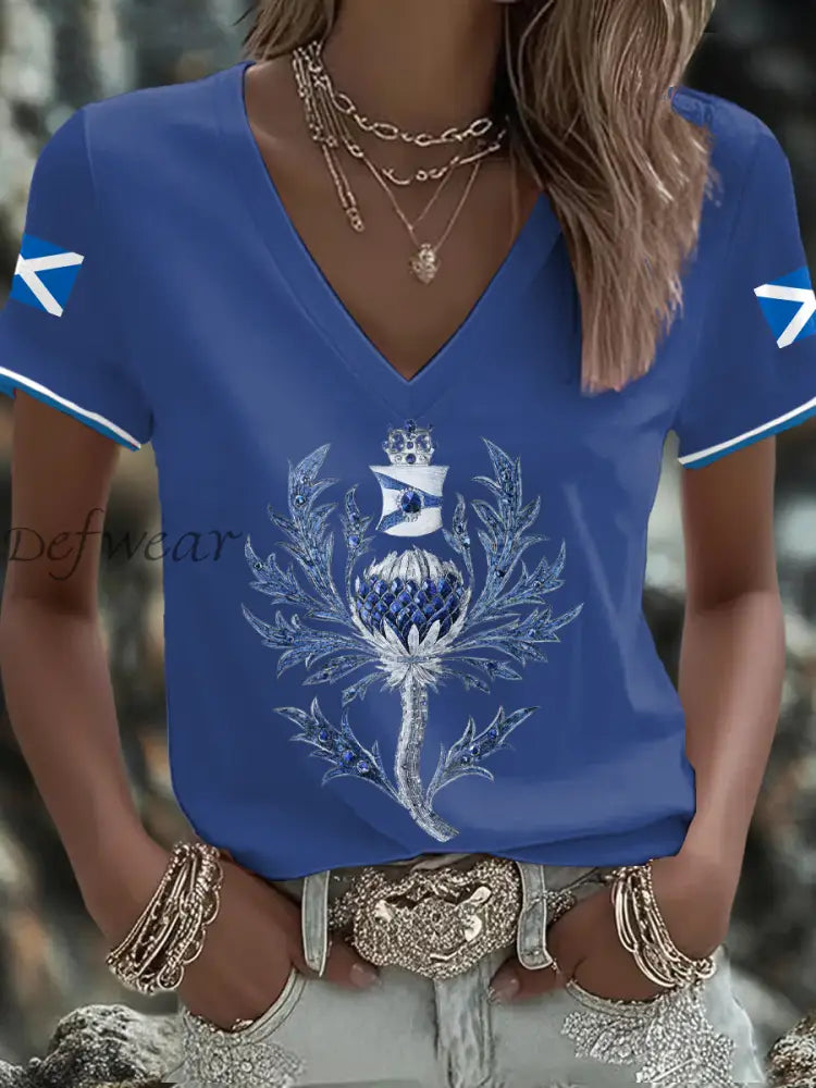 Women’s Scotland Flag Art Thistle Printed T shirt Blue / S
