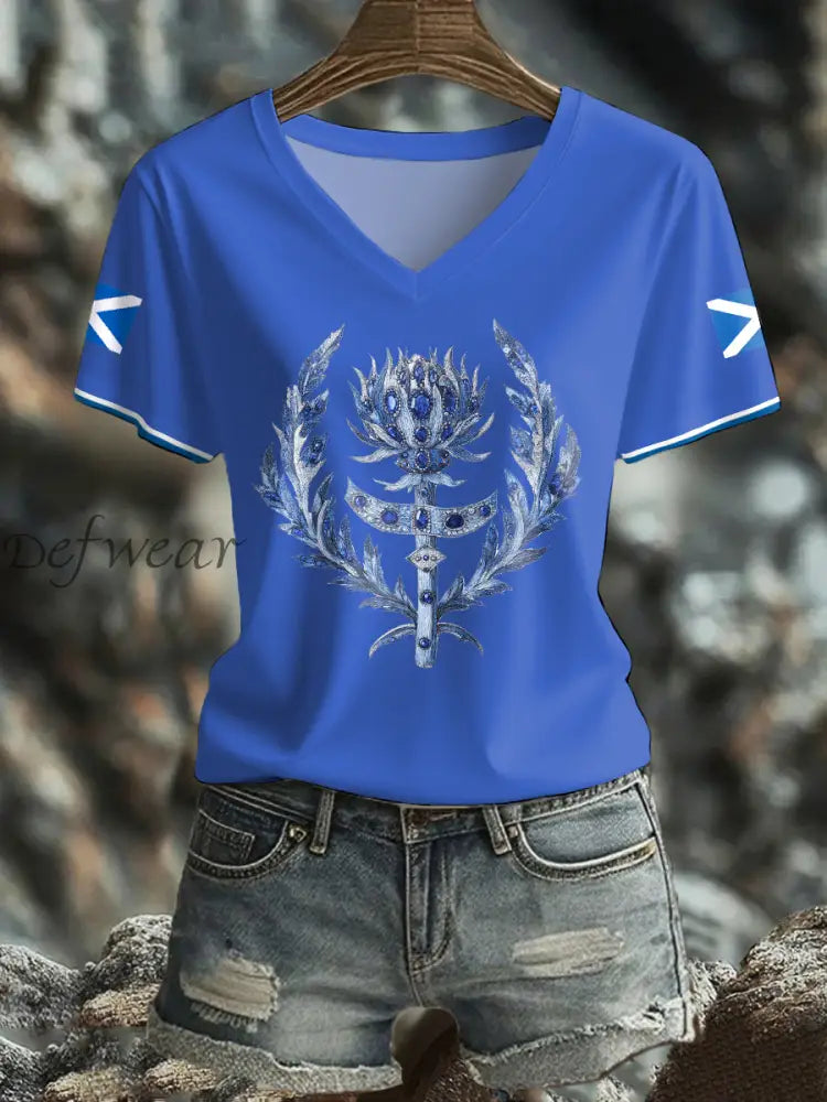 Women’s Scotland Flag Art Thistle Printed T shirt Blue / S