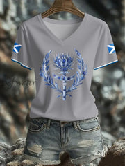 Women’s Scotland Flag Art Thistle Printed T shirt Light Gray / S