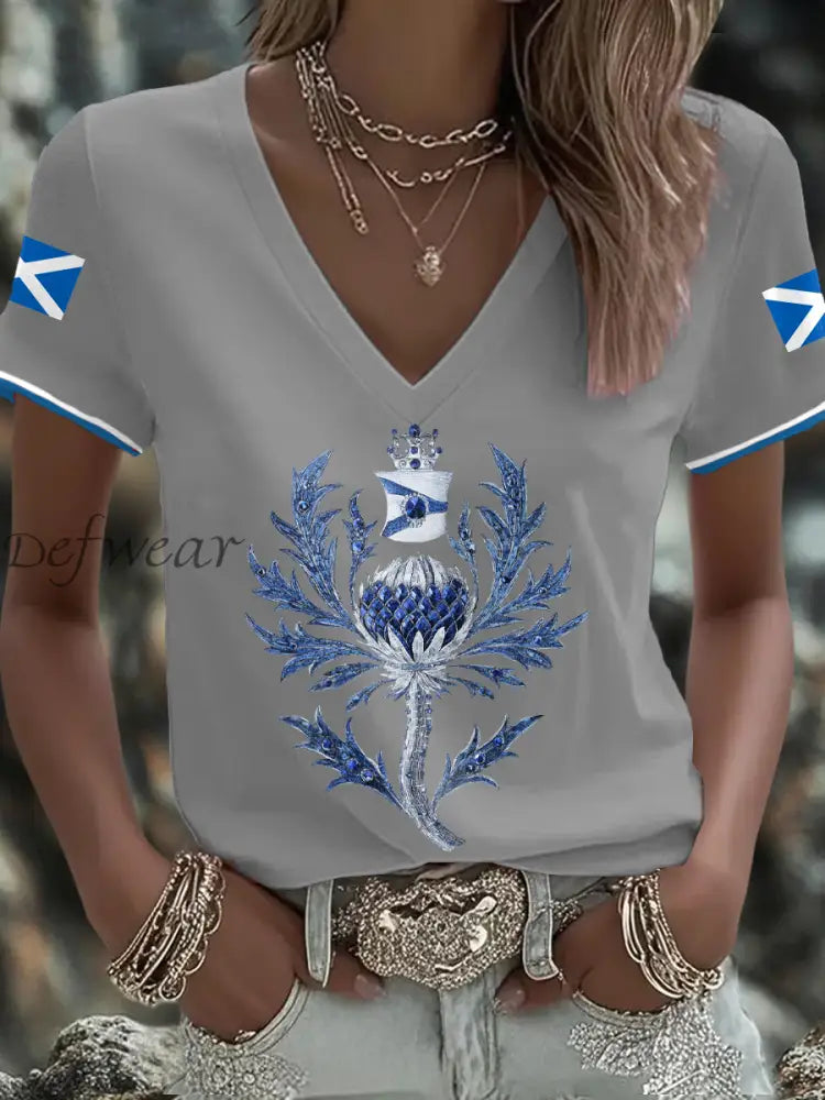 Women’s Scotland Flag Art Thistle Printed T shirt Light Gray / S