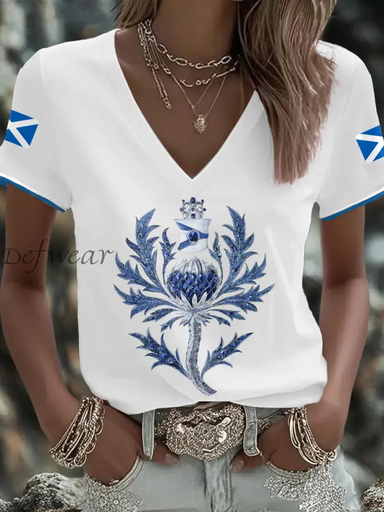 Women’s Scotland Flag Art Thistle Printed T shirt White / S