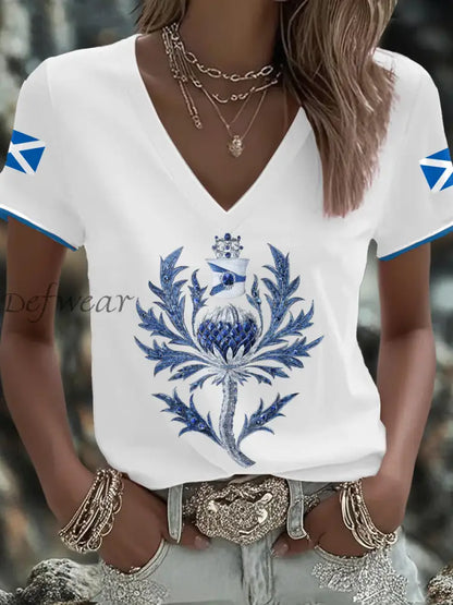 Women’s Scotland Flag Art Thistle Printed T shirt White / S
