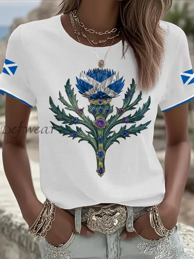 Women’s Scotland Flag Art Thistle Printed T shirt White / S