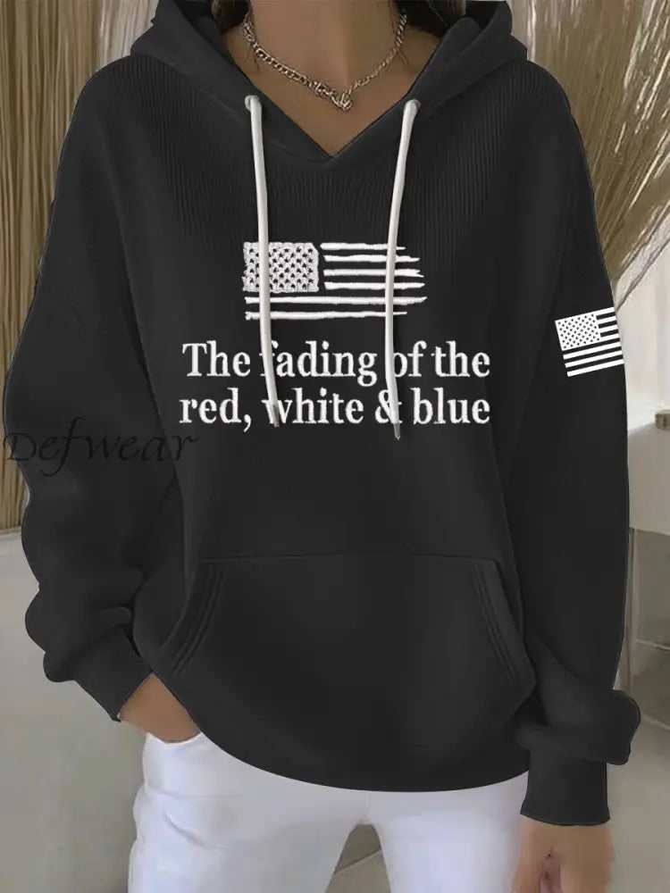 Women’s The Fading Of The Red White And Blue Print Casual Hoodie Black / S