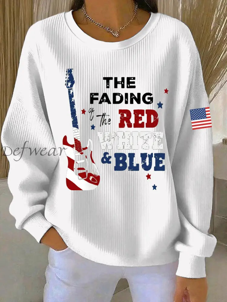 Women’s The Fading Of The Red White And Blue Print Casual Sweatshirt White / S