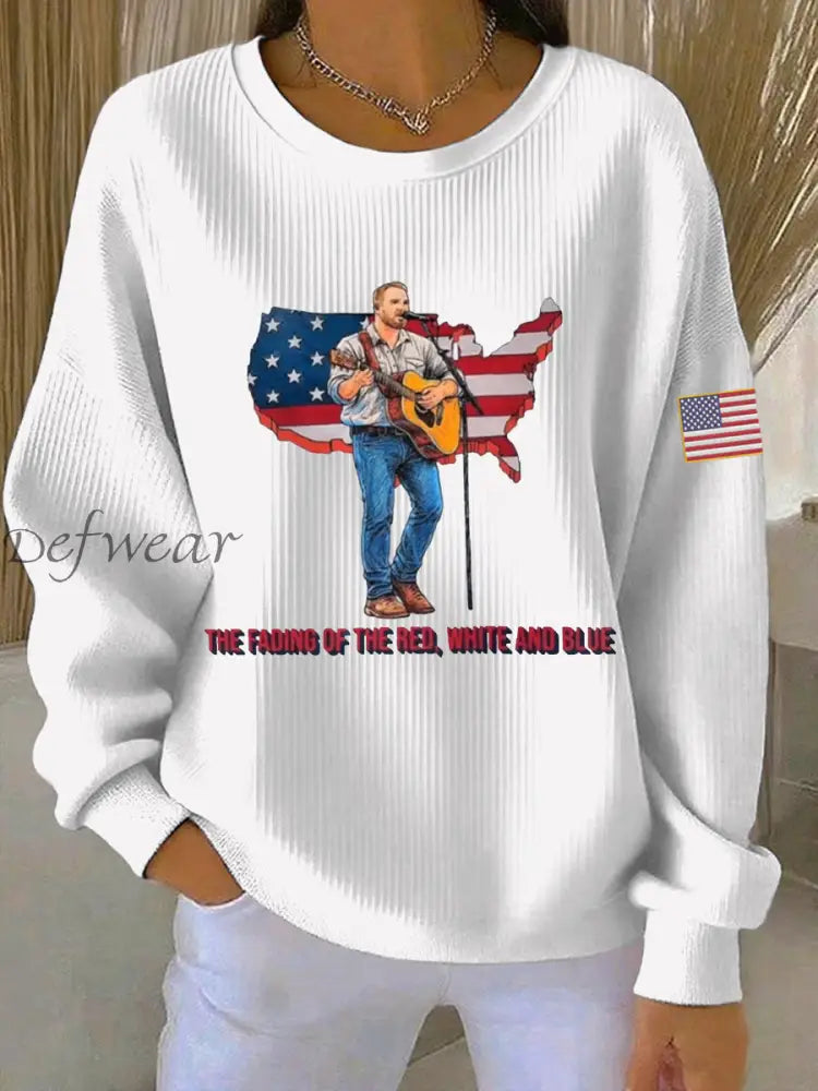 Women’s The Fading Of The Red White And Blue Print Casual Sweatshirt White / S