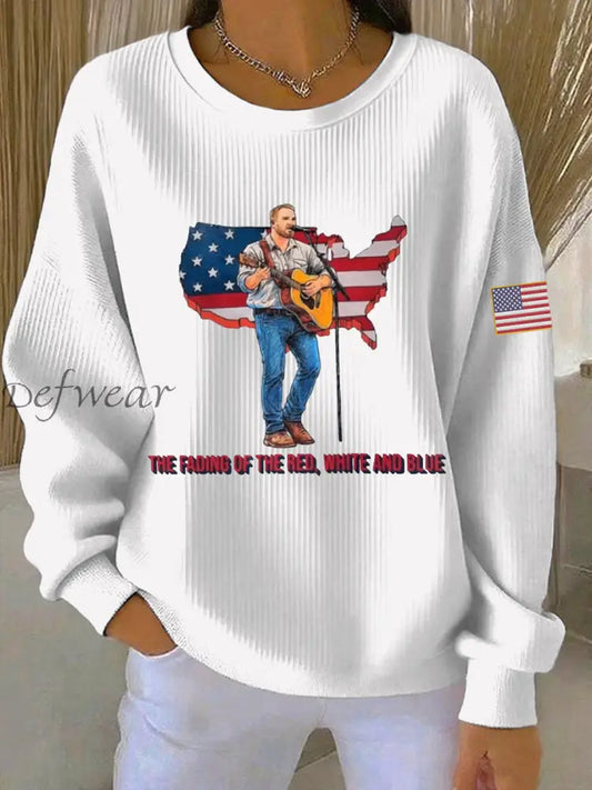 Women’s The Fading Of The Red White And Blue Print Casual Sweatshirt White / S