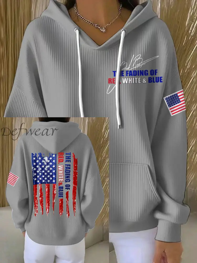 Women’s The Fading of the Red White and Blue Print Hoodie Light Gray / S
