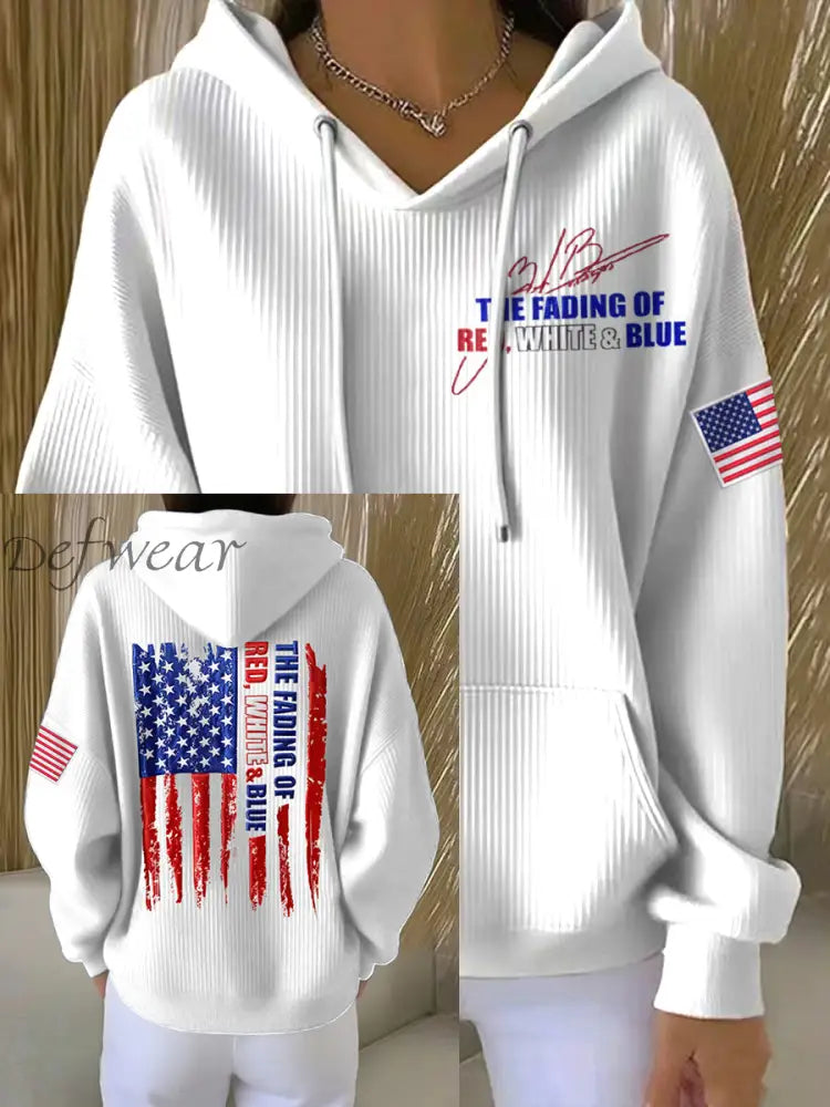 Women’s The Fading of the Red White and Blue Print Hoodie White / S