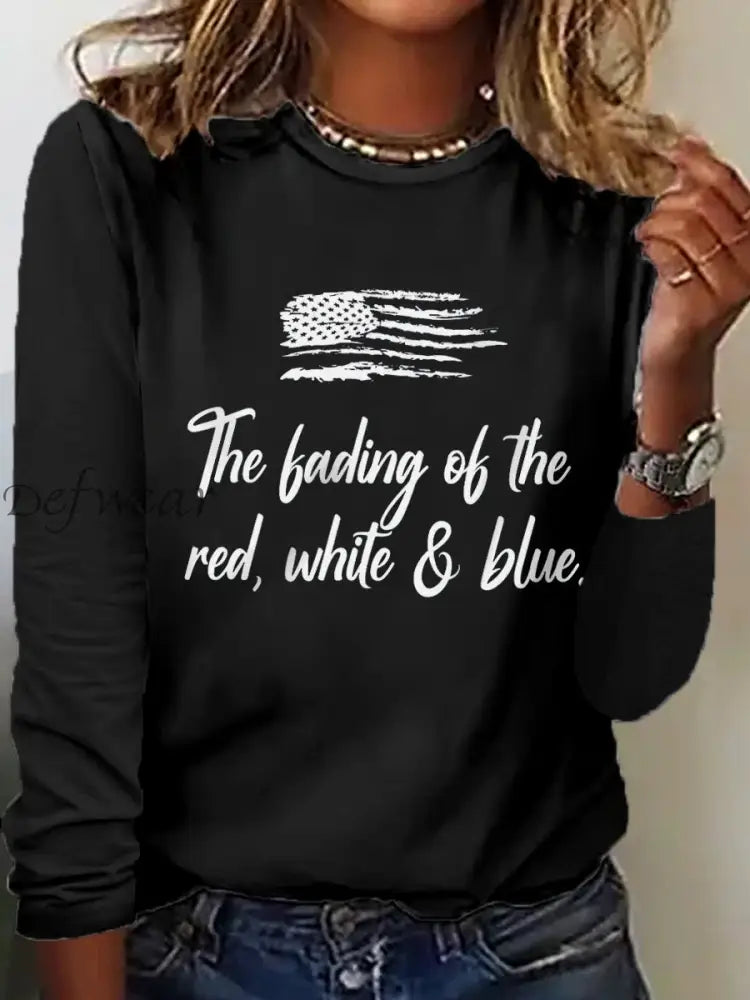 Women’s The Fading of the Red White and Blue Printed Casual Long Sleeve Shirt Black / S