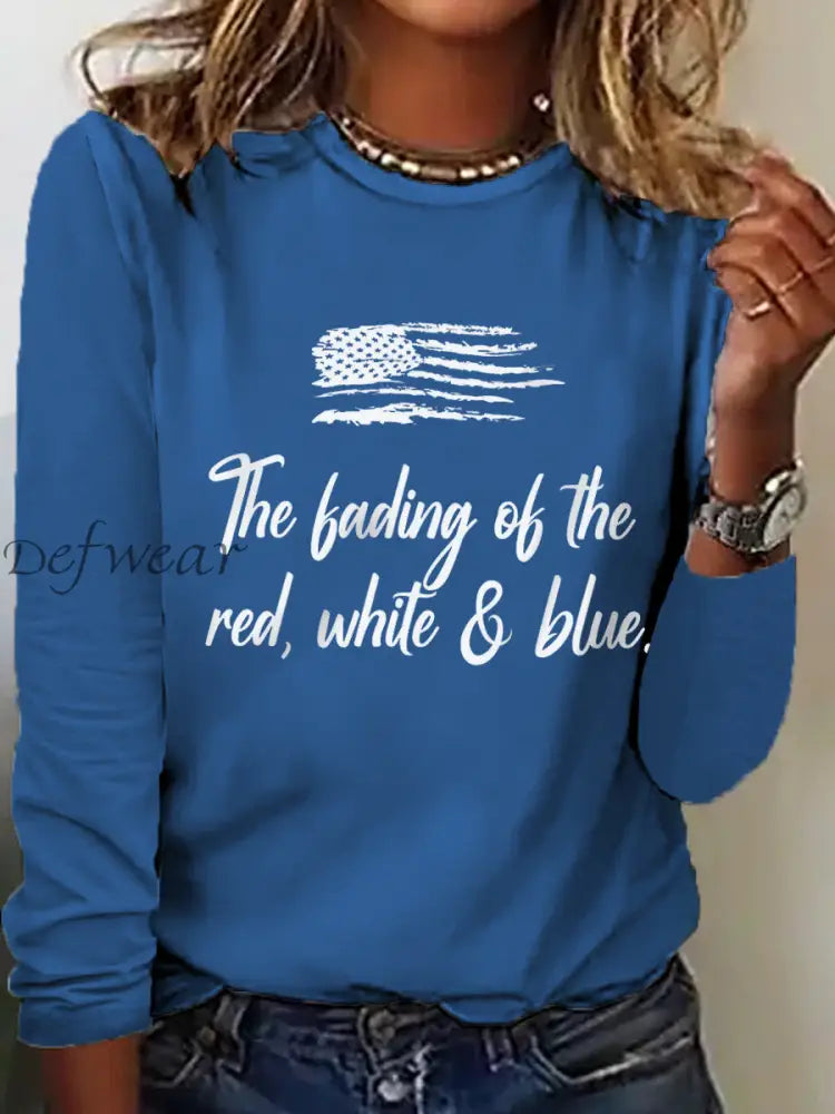 Women’s The Fading of the Red White and Blue Printed Casual Long Sleeve Shirt Blue / S