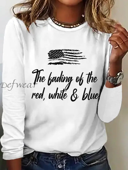 Women’s The Fading of the Red White and Blue Printed Casual Long Sleeve Shirt White / S