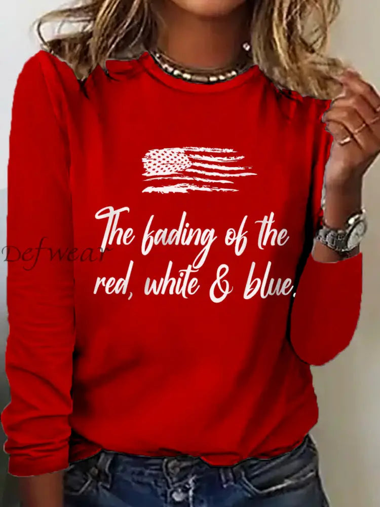 Women’s The Fading of the Red White and Blue Printed Casual Long Sleeve Shirt Red / S