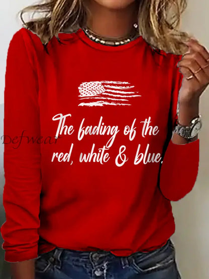 Women’s The Fading of the Red White and Blue Printed Casual Long Sleeve Shirt Red / S