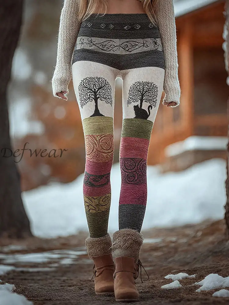 Women’s Tree of Life Cat Print Leggings As picture / S