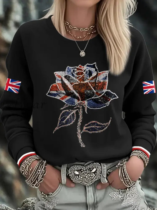 Women’s UK Flag Art Printed Sweatshirt Black / S